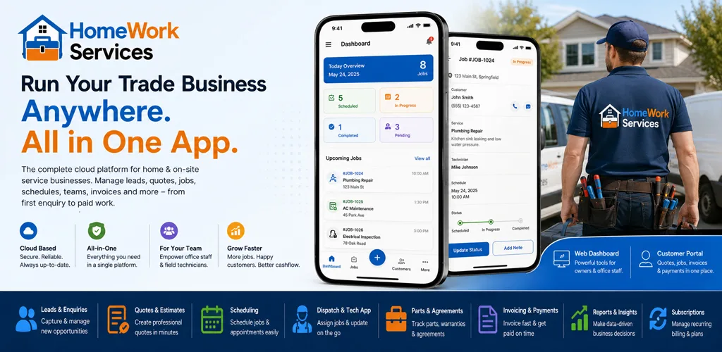 HomeworkServices trades workflow on mobile and web